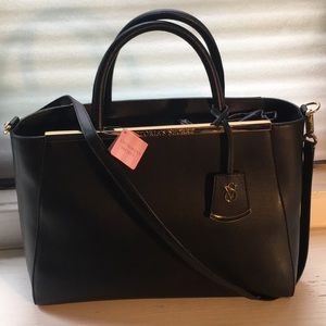 Black Genuine Leather Victoria's Secret Tote